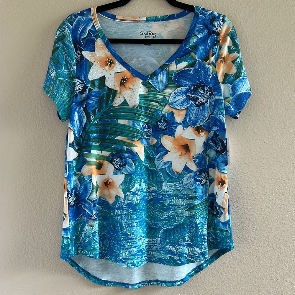 Coral Bay tropical print short sleeve top